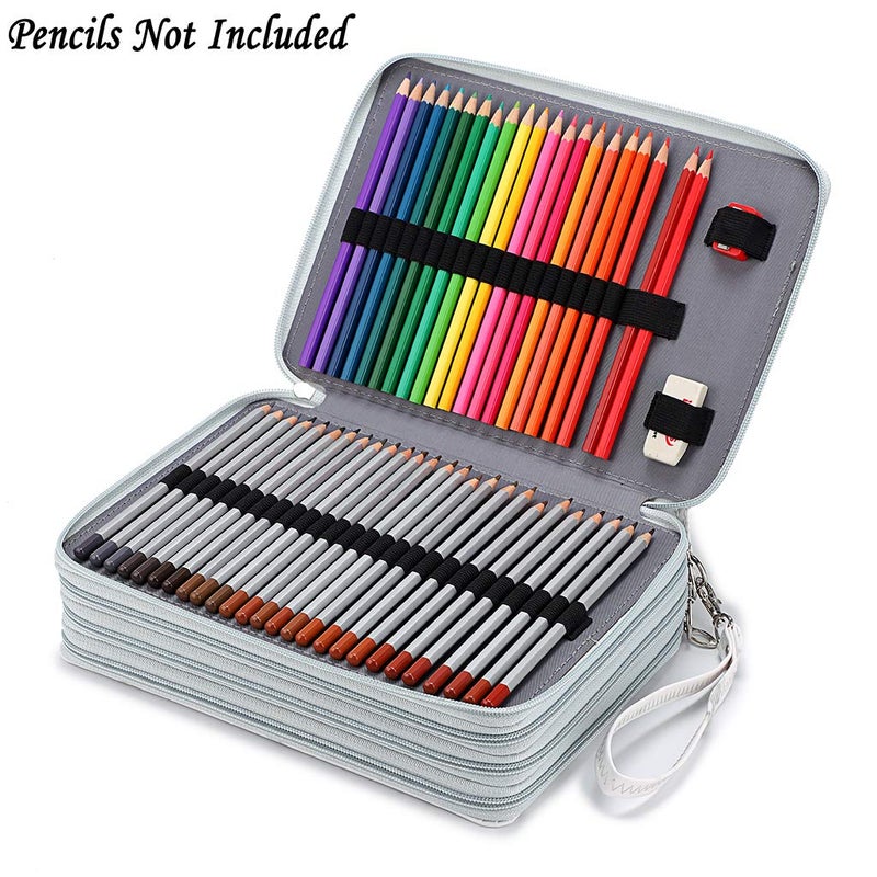 BTSKY 200 Slots Colored Pencil Organizer - Deluxe PU Leather Pencil Case Holder With Removal Handle Strap Pencil Box Large for Colored Pencils Watercolor Pencils White Marble - Image 2